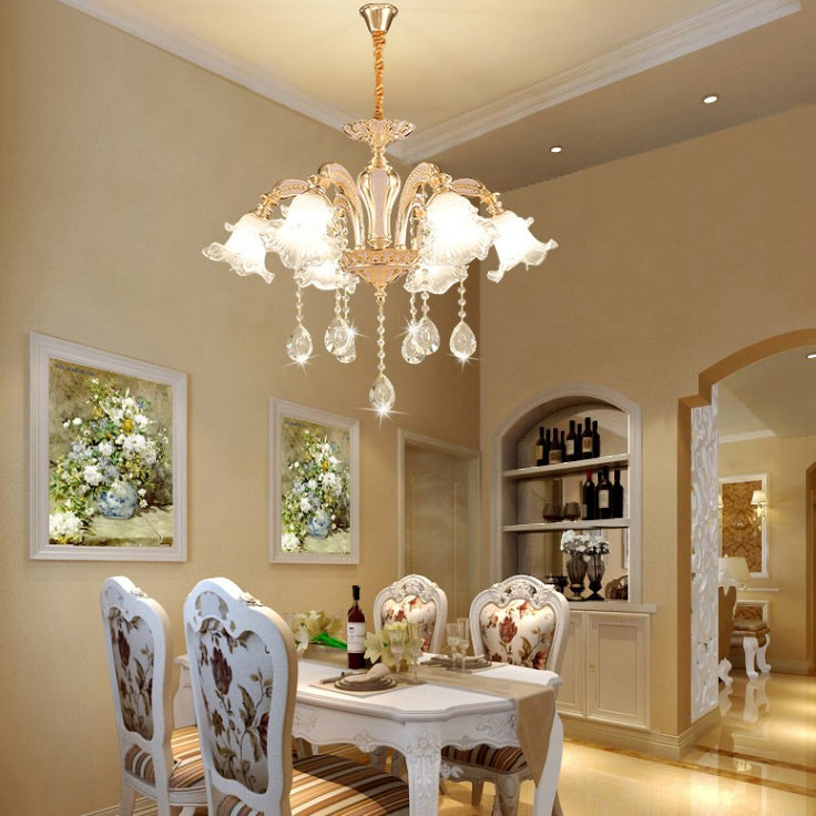 Traditional European Zinc Alloy Crystal Glass Floral Carved 3/6/8/10/12/15 Light Chandeliers For Living Room