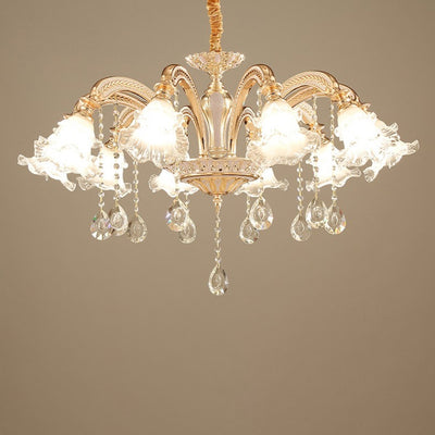 Traditional European Zinc Alloy Crystal Glass Floral Carved 3/6/8/10/12/15 Light Chandeliers For Living Room