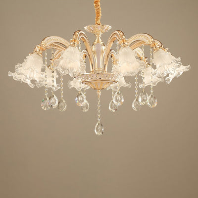 Traditional European Zinc Alloy Crystal Glass Floral Carved 3/6/8/10/12/15 Light Chandeliers For Living Room