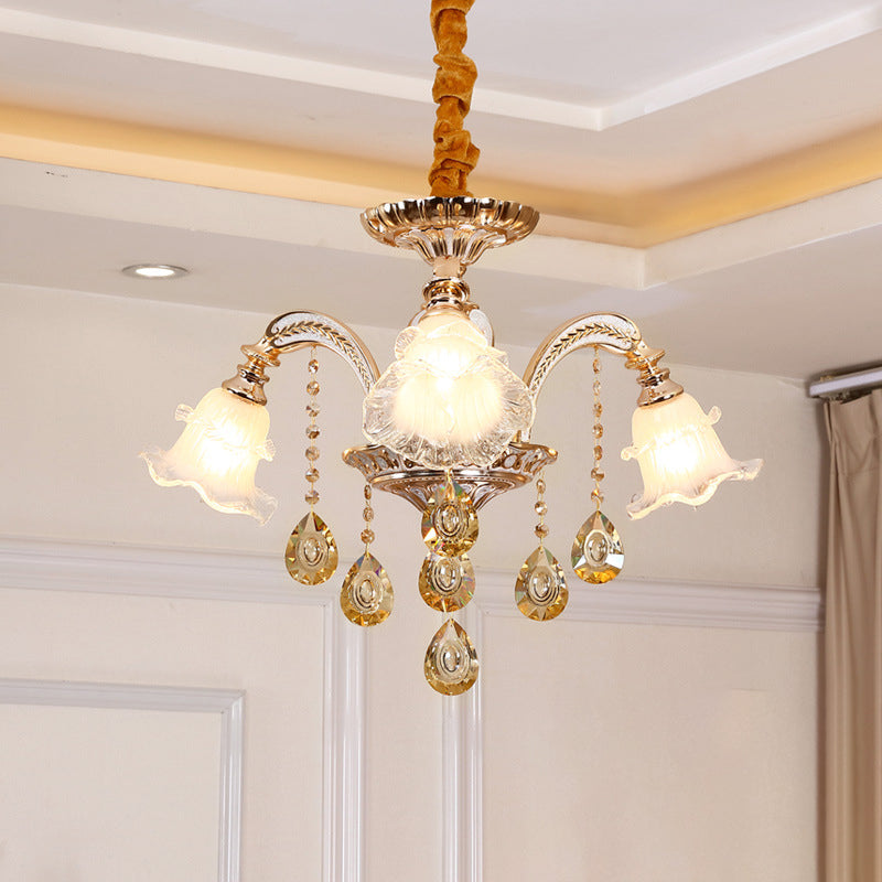 Traditional European Zinc Alloy Crystal Glass Floral Carved 3/6/8/10/12/15 Light Chandeliers For Living Room