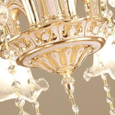 Traditional European Zinc Alloy Crystal Glass Floral Carved 3/6/8/10/12/15 Light Chandeliers For Living Room