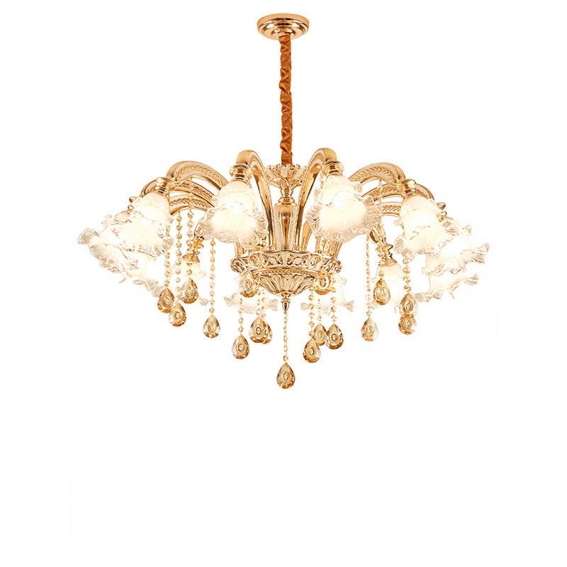 Traditional European Zinc Alloy Crystal Glass Floral Carved 3/6/8/10/12/15 Light Chandeliers For Living Room