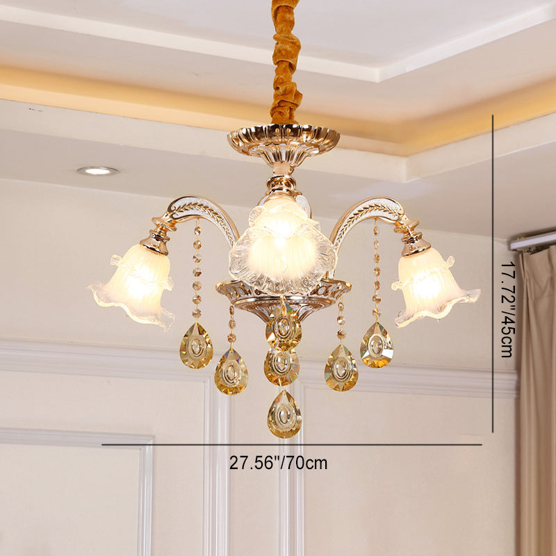 Traditional European Zinc Alloy Crystal Glass Floral Carved 3/6/8/10/12/15 Light Chandeliers For Living Room