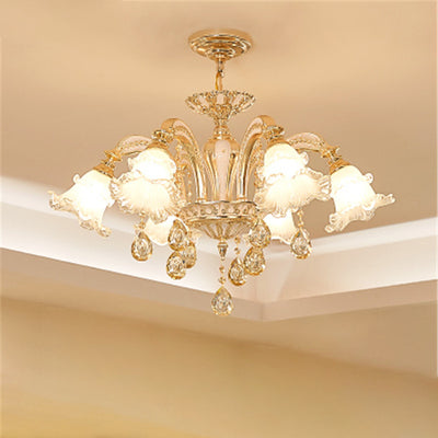 Traditional European Zinc Alloy Crystal Glass Floral Carved 3/6/8/10/12/15 Light Chandeliers For Living Room