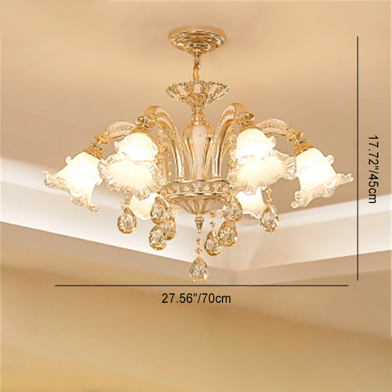 Traditional European Zinc Alloy Crystal Glass Floral Carved 3/6/8/10/12/15 Light Chandeliers For Living Room