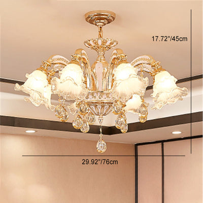 Traditional European Zinc Alloy Crystal Glass Floral Carved 3/6/8/10/12/15 Light Chandeliers For Living Room