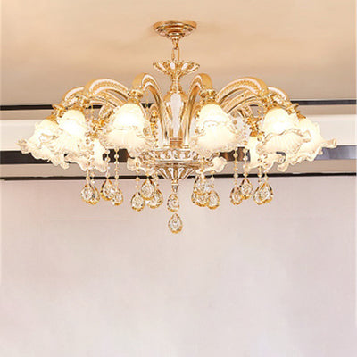 Traditional European Zinc Alloy Crystal Glass Floral Carved 3/6/8/10/12/15 Light Chandeliers For Living Room