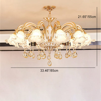 Traditional European Zinc Alloy Crystal Glass Floral Carved 3/6/8/10/12/15 Light Chandeliers For Living Room