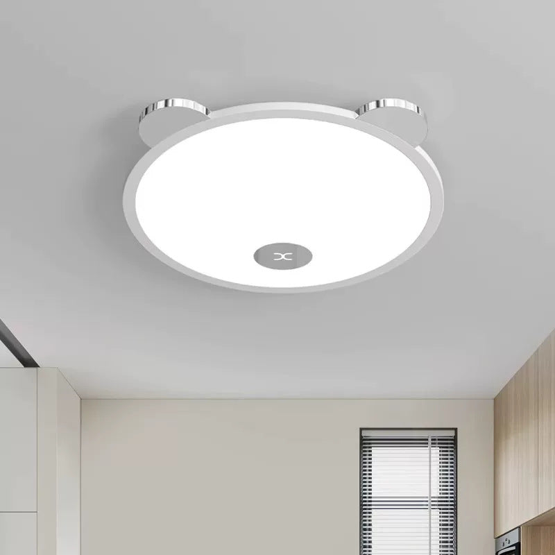 Modern Simplicity Kids Iron Aluminum Acrylic Round Removable Panda Ear LED Flush Mount Ceiling Light For Bedroom