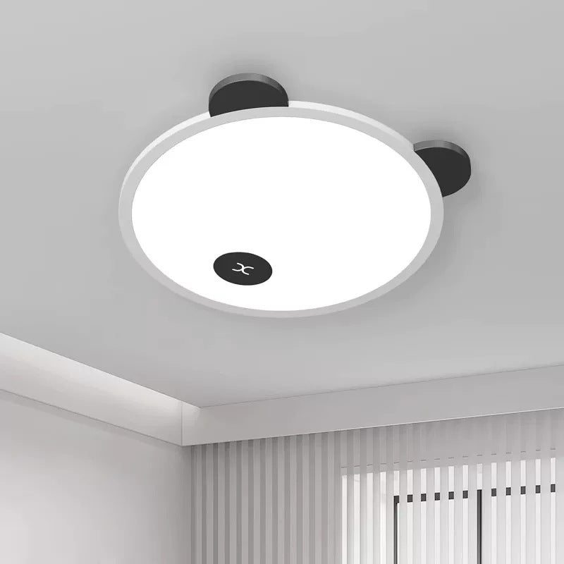 Modern Simplicity Kids Iron Aluminum Acrylic Round Removable Panda Ear LED Flush Mount Ceiling Light For Bedroom