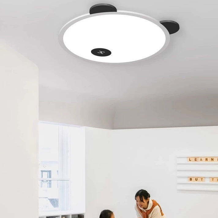 Modern Simplicity Kids Iron Aluminum Acrylic Round Removable Panda Ear LED Flush Mount Ceiling Light For Bedroom