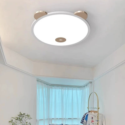 Modern Simplicity Kids Iron Aluminum Acrylic Round Removable Panda Ear LED Flush Mount Ceiling Light For Bedroom