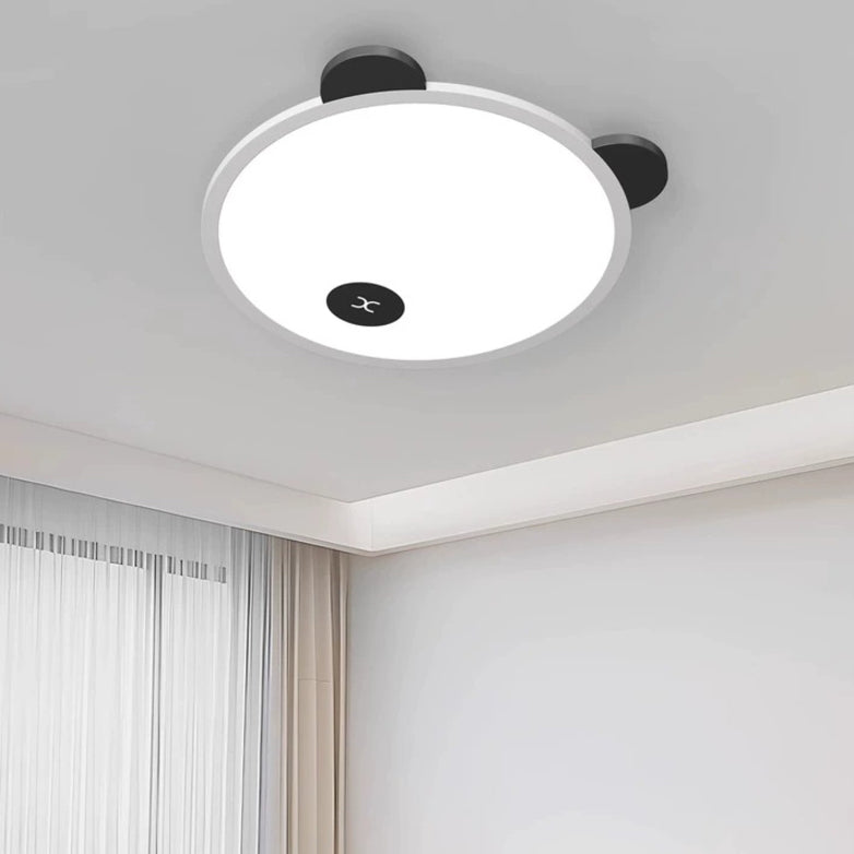 Modern Simplicity Kids Iron Aluminum Acrylic Round Removable Panda Ear LED Flush Mount Ceiling Light For Bedroom