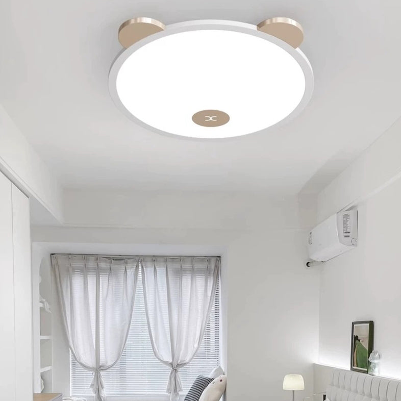 Modern Simplicity Kids Iron Aluminum Acrylic Round Removable Panda Ear LED Flush Mount Ceiling Light For Bedroom