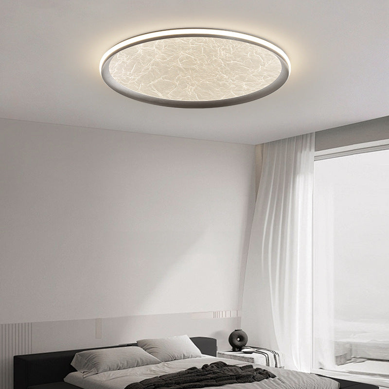 Contemporary Scandinavian Aluminum Iron Acrylic Round Silk Texture LED Flush Mount Ceiling Light For Bedroom