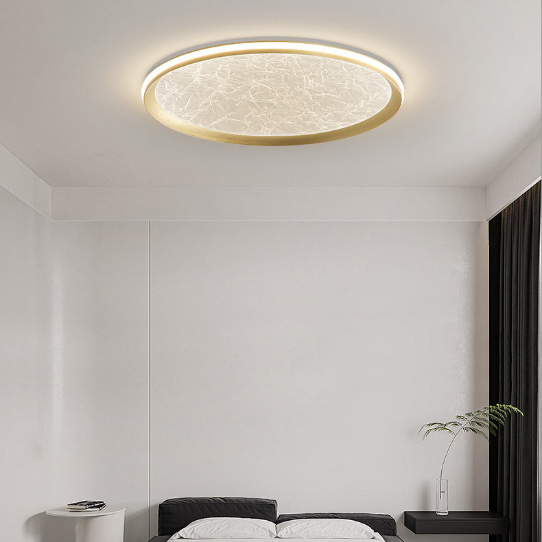 Contemporary Scandinavian Aluminum Iron Acrylic Round Silk Texture LED Flush Mount Ceiling Light For Bedroom