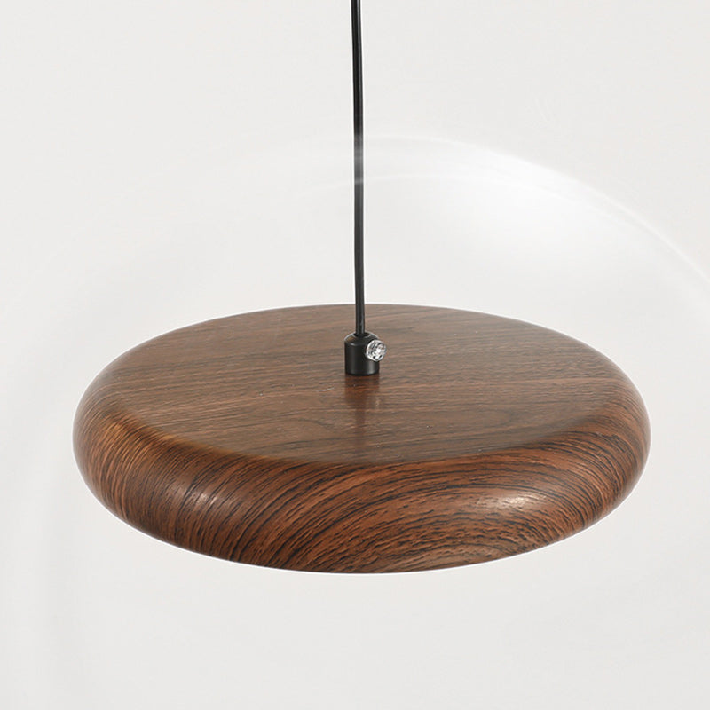 Contemporary Retro Iron PVC Round Wood Grain LED Pendant Light For Dining Room