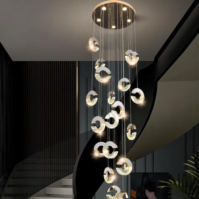 Modern Luxury Aluminum Stainless Steel Crystal C-Shaped Bubble LED Chandeliers For Living Room