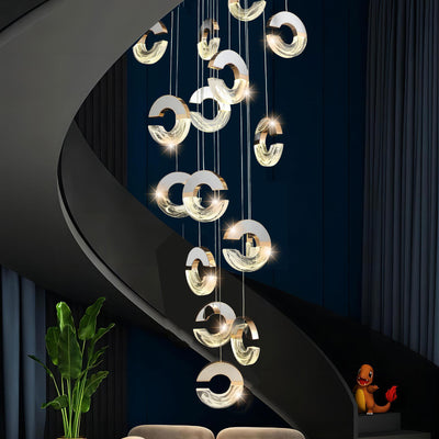 Modern Luxury Aluminum Stainless Steel Crystal C-Shaped Bubble LED Chandeliers For Living Room