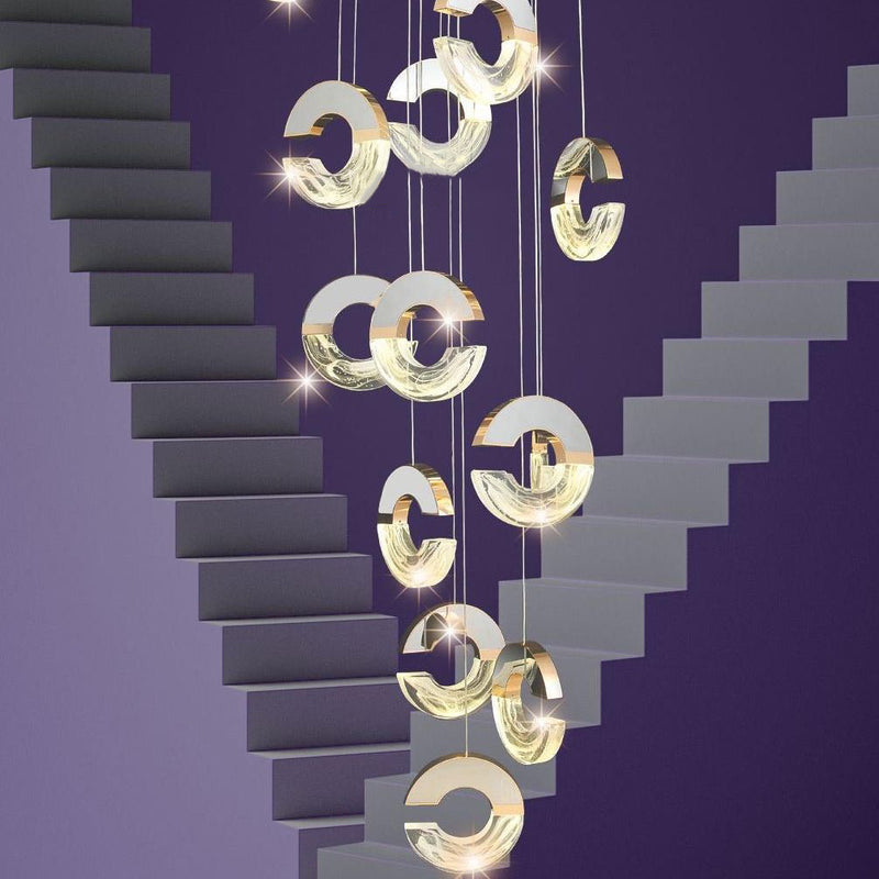 Modern Luxury Aluminum Stainless Steel Crystal C-Shaped Bubble LED Chandeliers For Living Room