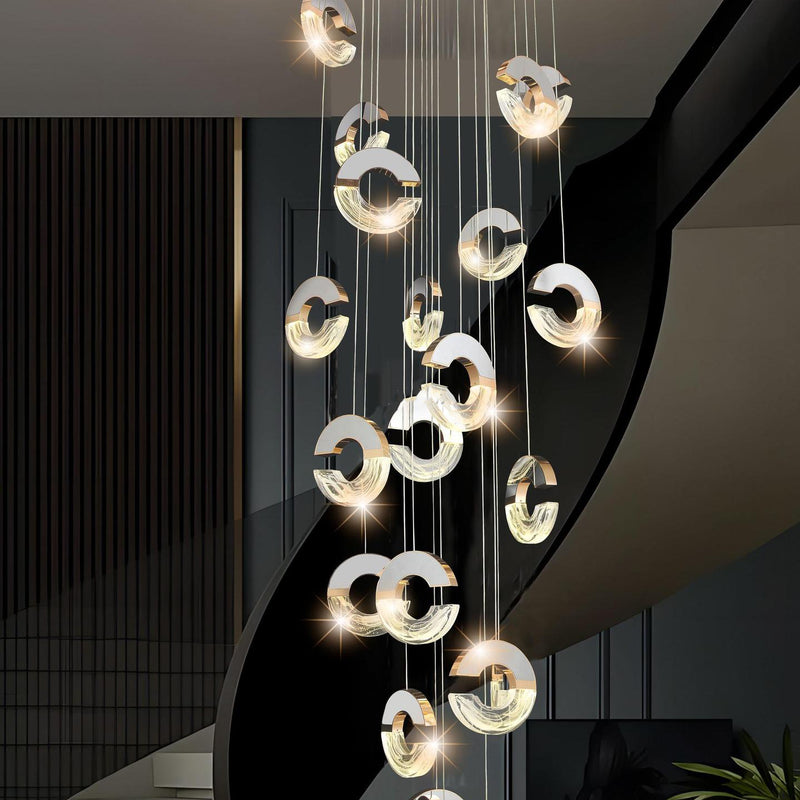 Modern Luxury Aluminum Stainless Steel Crystal C-Shaped Bubble LED Chandeliers For Living Room