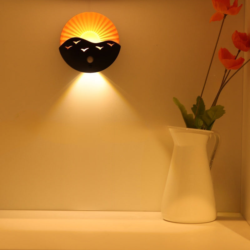 Modern Art Deco Rechargeable Battery Magnetically Round Sunrise ABS LED Wall Sconce Lamp For Hallway