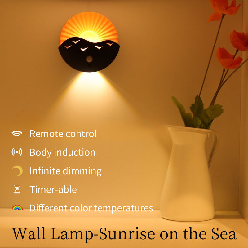 Modern Art Deco Rechargeable Battery Magnetically Round Sunrise ABS LED Wall Sconce Lamp For Hallway