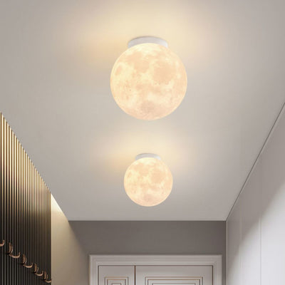 Contemporary Nordic Iron Resin Moon Ball 1-Light Semi-Flush Mount Ceiling Light For Hallway