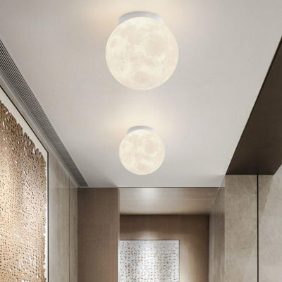 Contemporary Nordic Iron Resin Moon Ball 1-Light Semi-Flush Mount Ceiling Light For Hallway