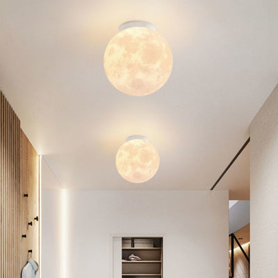 Contemporary Nordic Iron Resin Moon Ball 1-Light Semi-Flush Mount Ceiling Light For Hallway