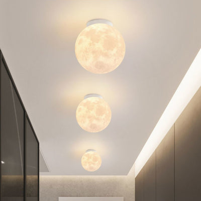 Contemporary Nordic Iron Resin Moon Ball 1-Light Semi-Flush Mount Ceiling Light For Hallway