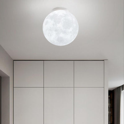 Contemporary Nordic Iron Resin Moon Ball 1-Light Semi-Flush Mount Ceiling Light For Hallway