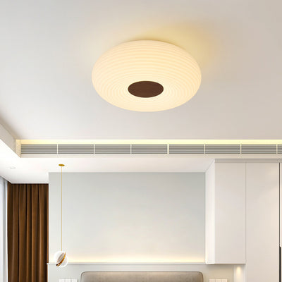 Contemporary Scandinavian Wood PE Round Striped LED Flush Mount Ceiling Light For Hallway