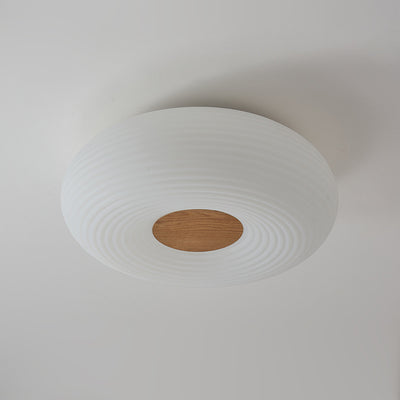 Contemporary Scandinavian Wood PE Round Striped LED Flush Mount Ceiling Light For Hallway