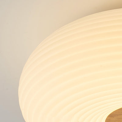 Contemporary Scandinavian Wood PE Round Striped LED Flush Mount Ceiling Light For Hallway