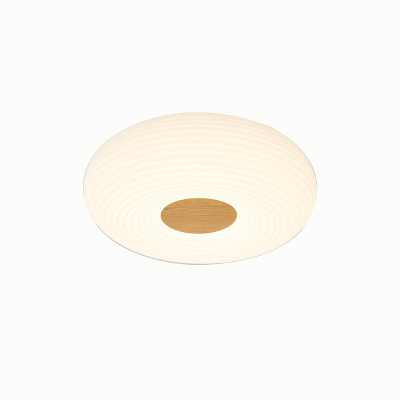 Contemporary Scandinavian Wood PE Round Striped LED Flush Mount Ceiling Light For Hallway