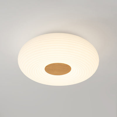 Contemporary Scandinavian Wood PE Round Striped LED Flush Mount Ceiling Light For Hallway