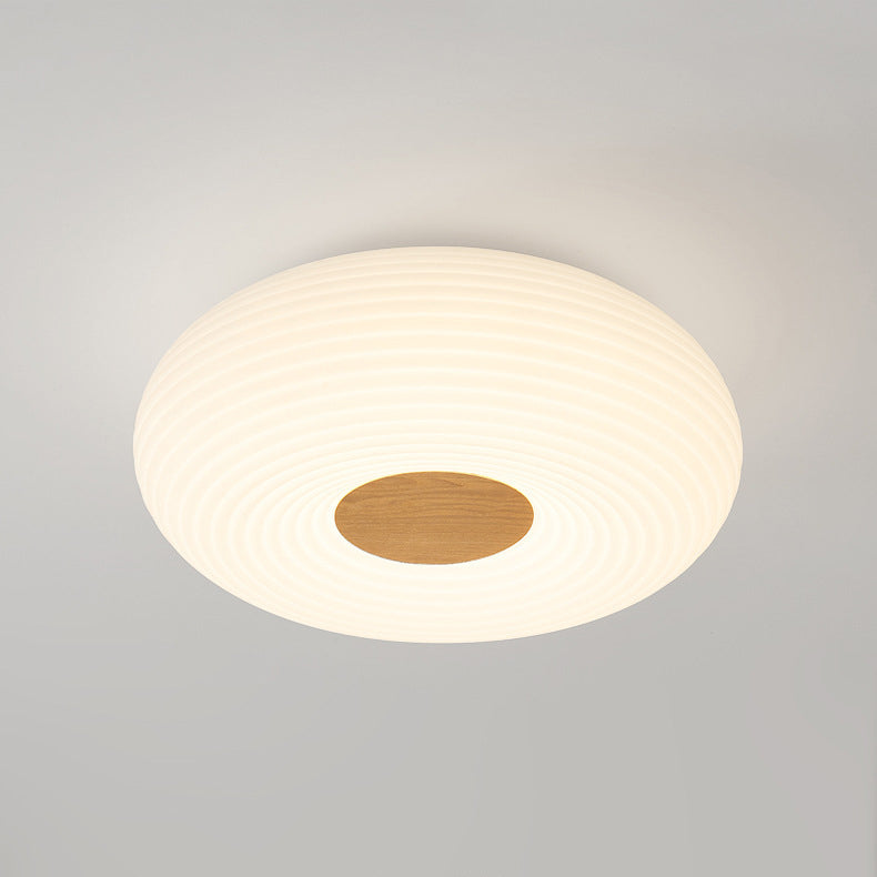 Contemporary Scandinavian Wood PE Round Striped LED Flush Mount Ceiling Light For Hallway