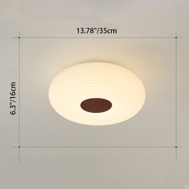 Contemporary Scandinavian Wood PE Round Striped LED Flush Mount Ceiling Light For Hallway