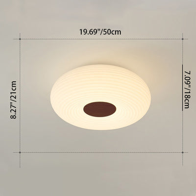 Contemporary Scandinavian Wood PE Round Striped LED Flush Mount Ceiling Light For Hallway