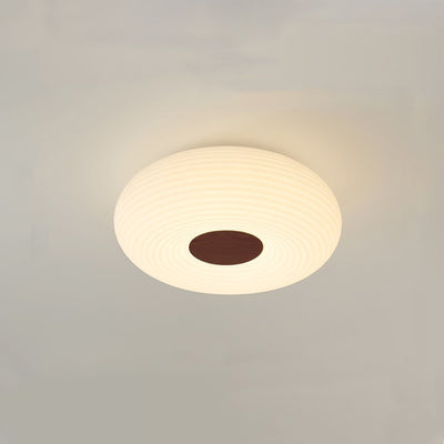 Contemporary Scandinavian Wood PE Round Striped LED Flush Mount Ceiling Light For Hallway