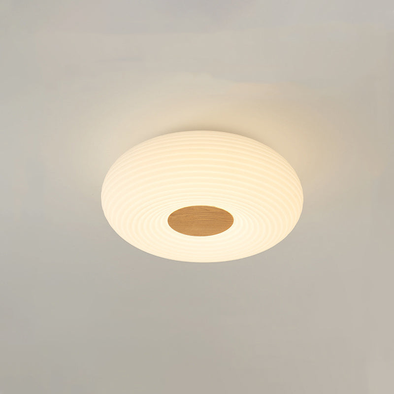 Contemporary Scandinavian Wood PE Round Striped LED Flush Mount Ceiling Light For Hallway