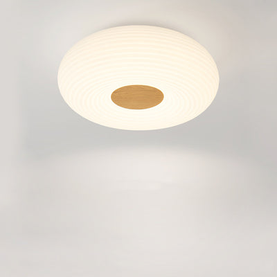 Contemporary Scandinavian Wood PE Round Striped LED Flush Mount Ceiling Light For Hallway