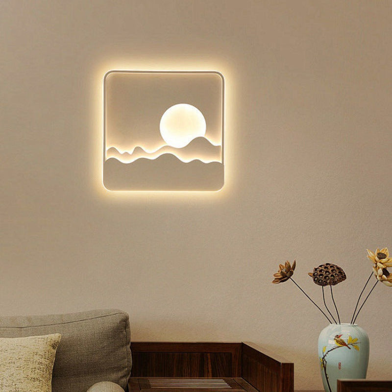 Contemporary Creative Iron Aluminum Silica Acrylic Sun Wavy Line Square Rectangular LED Flush Mount Ceiling Light For Living Room