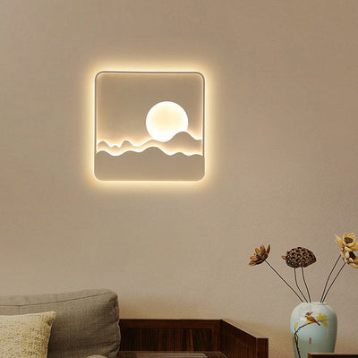 Contemporary Creative Iron Aluminum Silica Acrylic Sun Wavy Line Square Rectangular LED Flush Mount Ceiling Light For Living Room