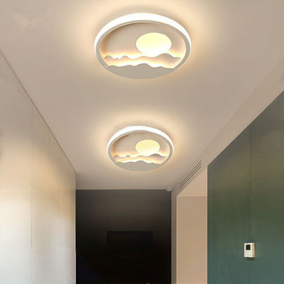 Contemporary Creative Iron Aluminum Silica Sun Wavy Line Round LED Flush Mount Ceiling Light For Hallway