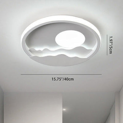 Contemporary Creative Iron Aluminum Silica Sun Wavy Line Round LED Flush Mount Ceiling Light For Hallway