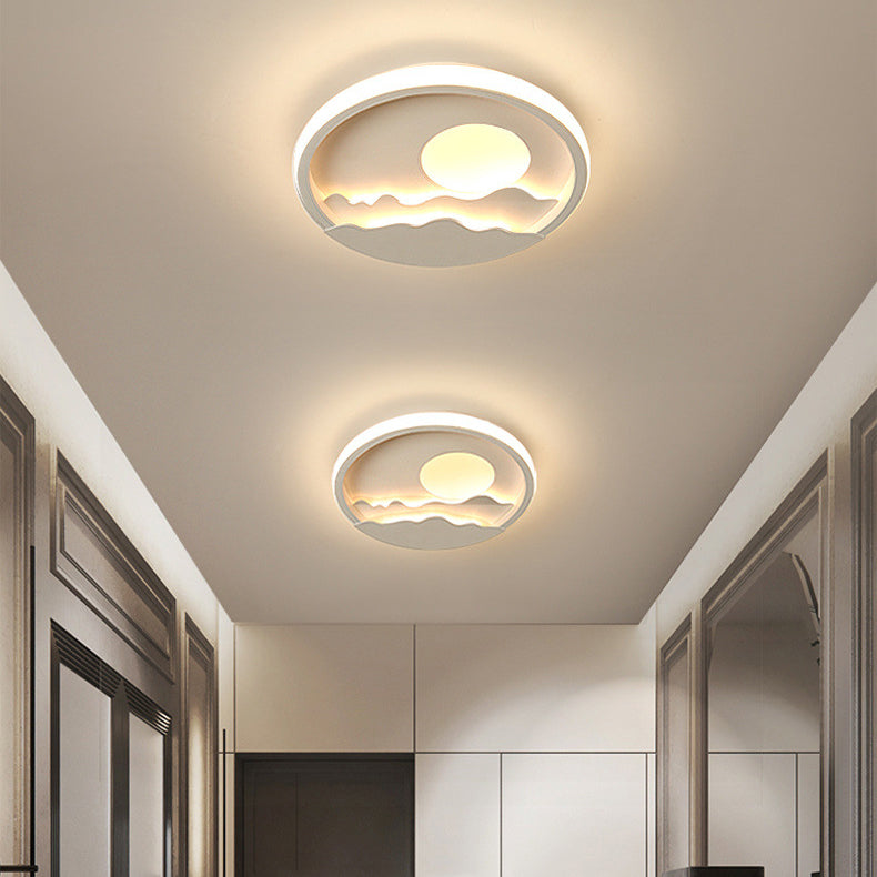 Contemporary Creative Iron Aluminum Silica Sun Wavy Line Round LED Flush Mount Ceiling Light For Hallway