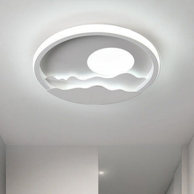 Contemporary Creative Iron Aluminum Silica Sun Wavy Line Round LED Flush Mount Ceiling Light For Hallway