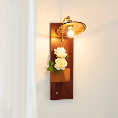 Contemporary Retro Brass Wood Leather Glass Round Ice Cube Bag 1-Light Wall Sconce Lamp For Hallway